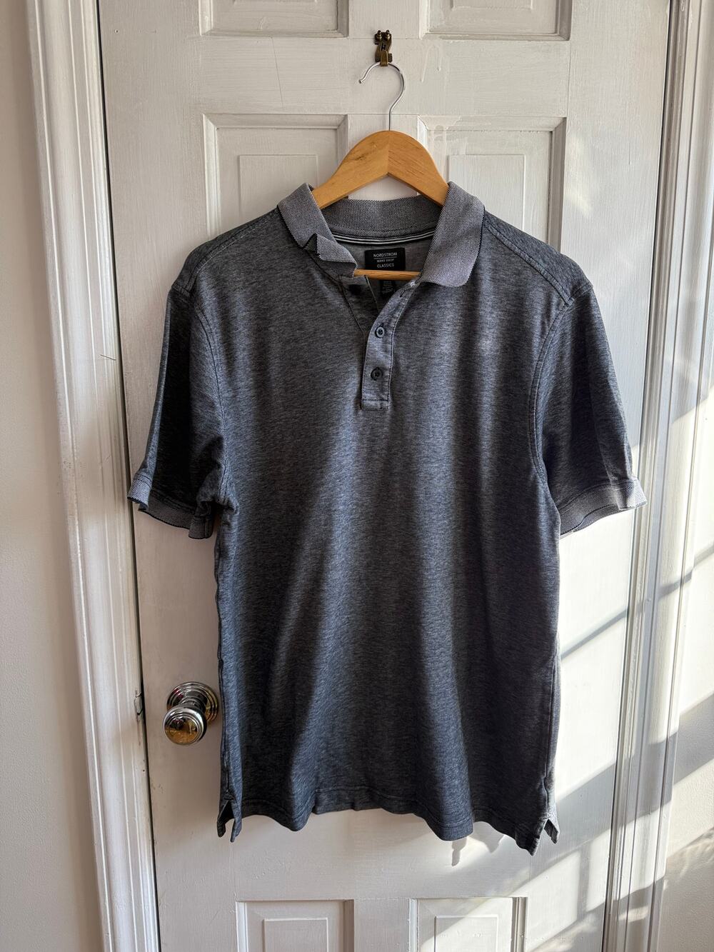 Nordstrom Men's Shop Grey Polo Shirt Short Sleeve Classic Fit - Size Large EUC
